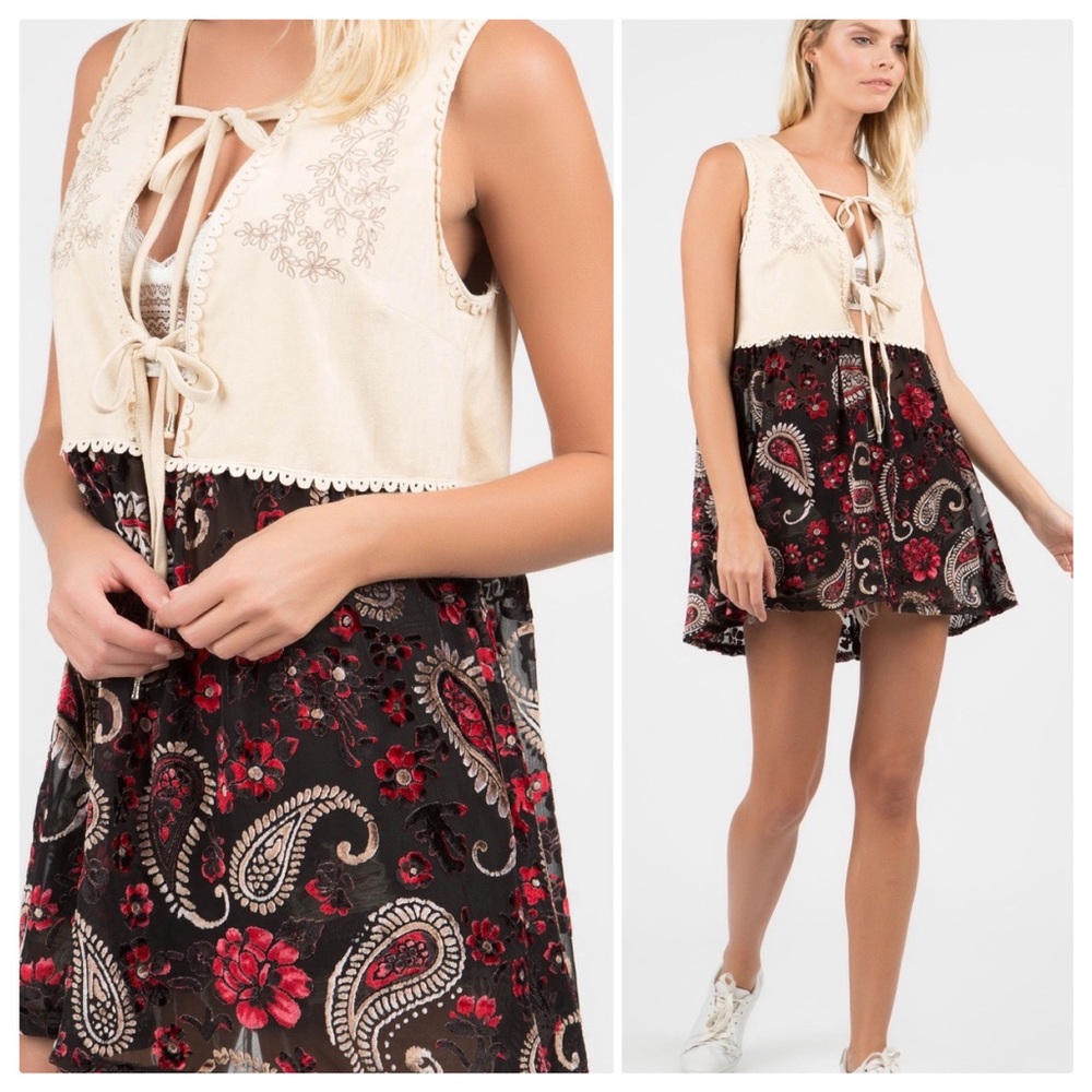 Boho 70's Suede & Flowers Baby Doll Layering Tunic - Picture 8 of 14